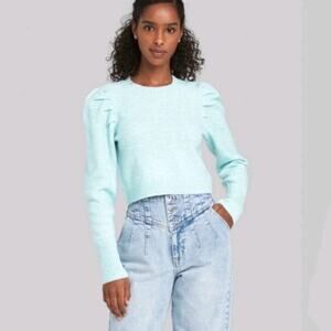 NWOT Wild Fable aqua puff sleeve cropped Sweater